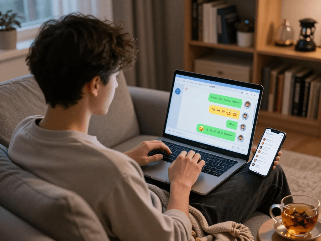 Engaging NSFW AI chat session on a laptop with vibrant interface and ambient lighting.
