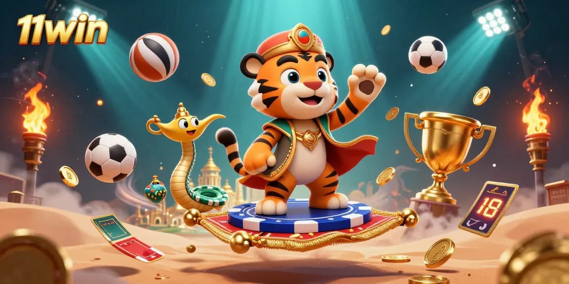 Engage with 11WIN's thrilling sports betting experience through a vibrant 3D casino illustration.
