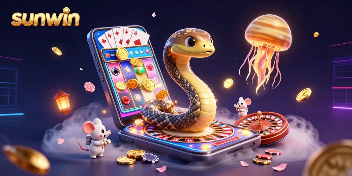 Engaging sunwin gaming scene with a Saturn snake and astronaut mice betting, highlighting vibrant casino elements.