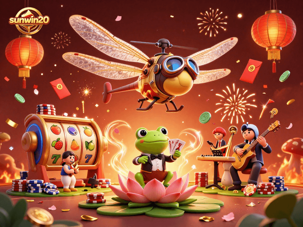 Experience thrilling action at sunwin20 in a vibrant 3D casino scene full of joy and energy.