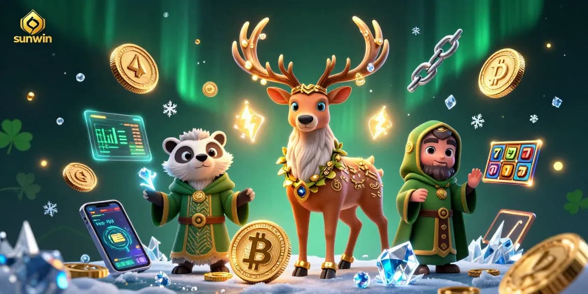 Experience the thrilling sunwin atmosphere with vibrant characters and casino elements connecting crypto and gaming.