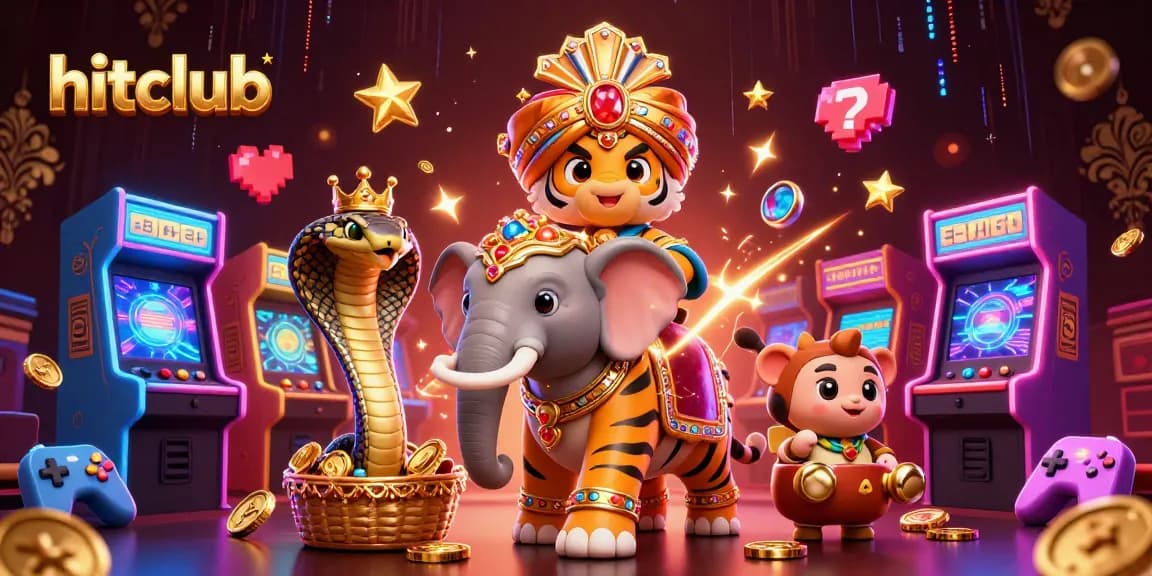 Engage in hitclub's vibrant atmosphere with an elephant and maharaja tiger in 3D casino style.