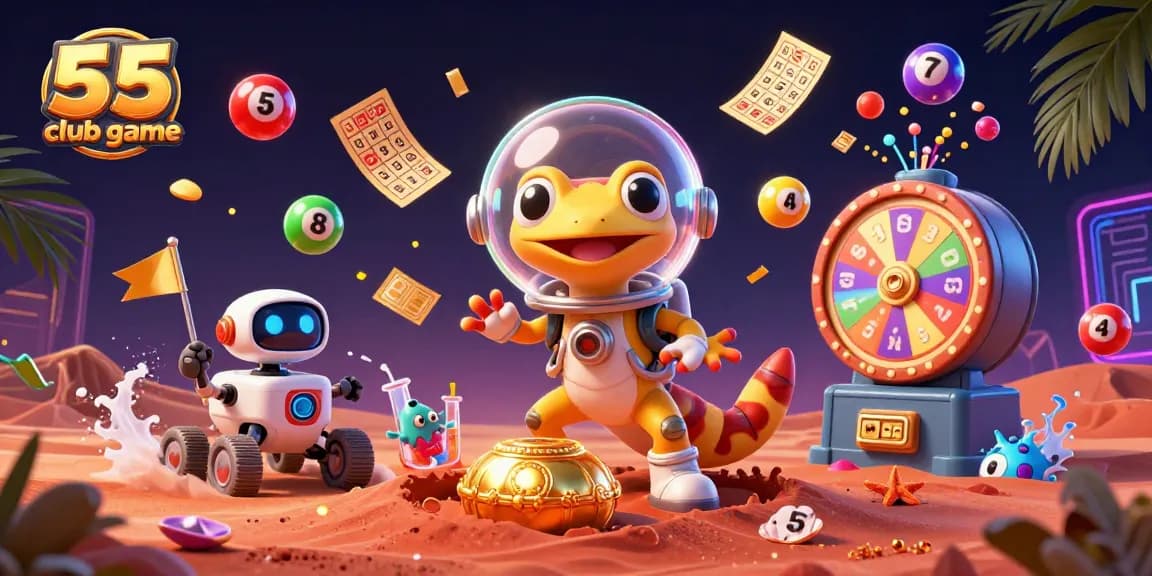 Experience thrilling wins in the 55 club game with vibrant lottery elements and exciting casino visuals.