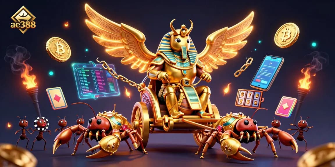 Experience thrilling action at ae388, with golden beetles and scorpions in a magical casino scene.