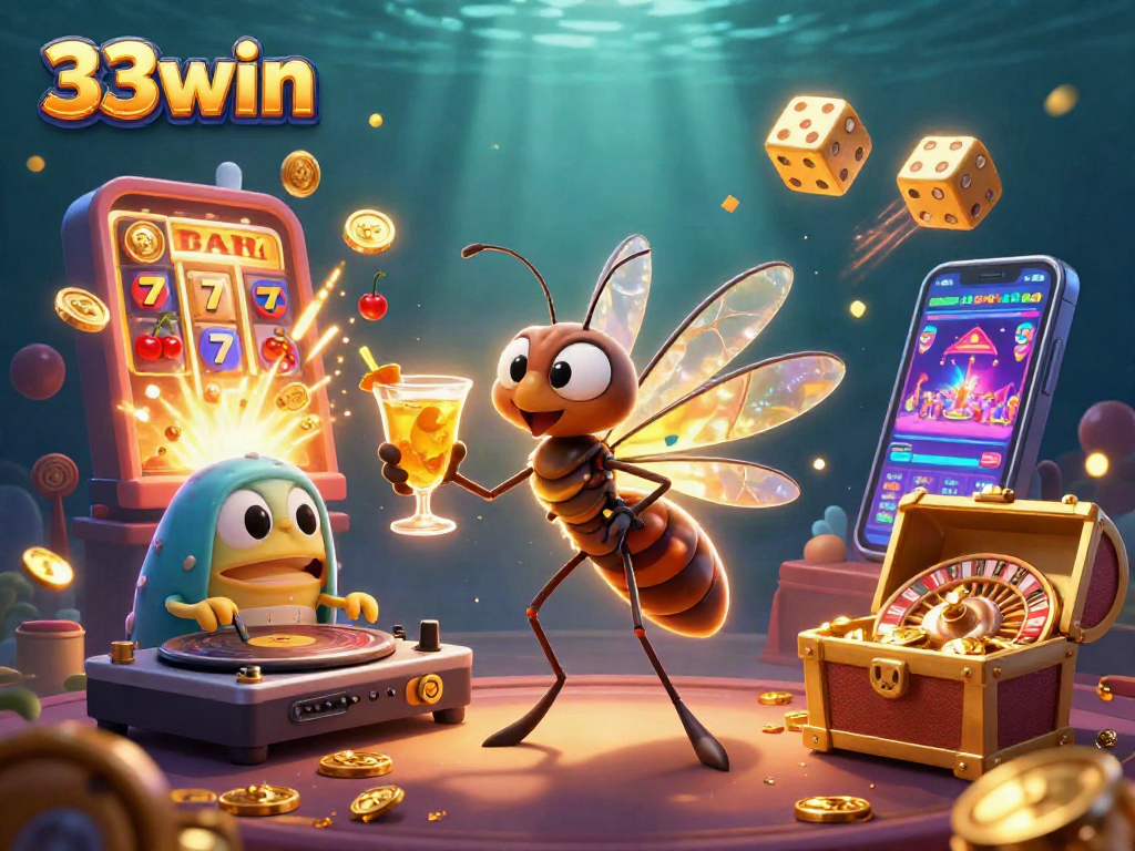 Experience 33win in a vibrant casino scene with thrilling 3D characters and gaming action.