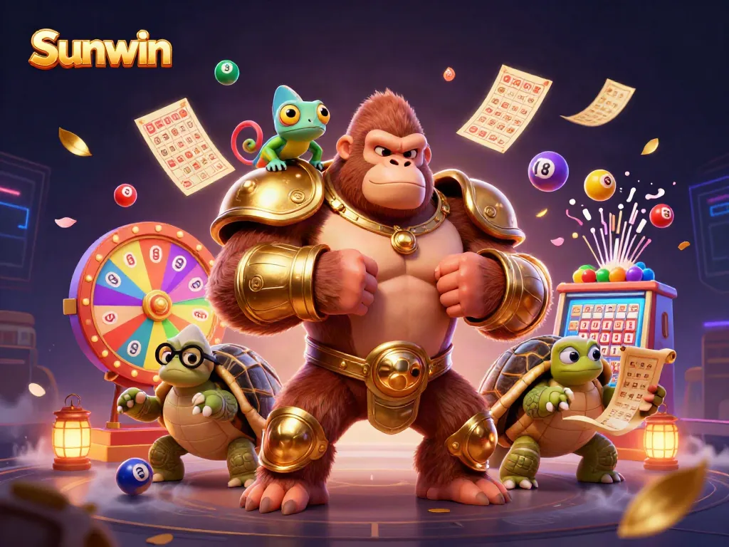Engage in the exciting world of Sunwin with vibrant lottery and casino elements in an illustrative scene.