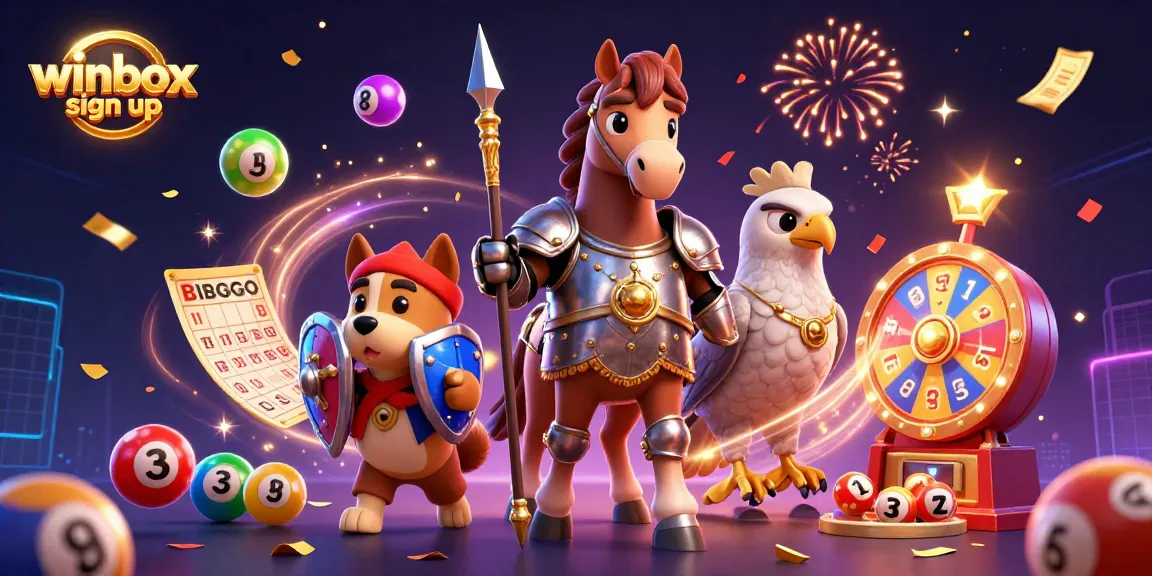 Winbox sign up for exciting slots with vibrant lottery balls and celebratory gold confetti.