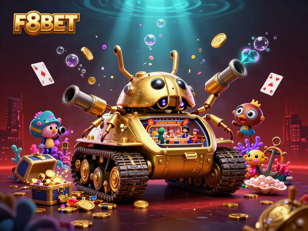 Experience the immersive mini-casino within the golden beetle tank at F8BET featuring thrilling gaming elements and vibrant treasures.