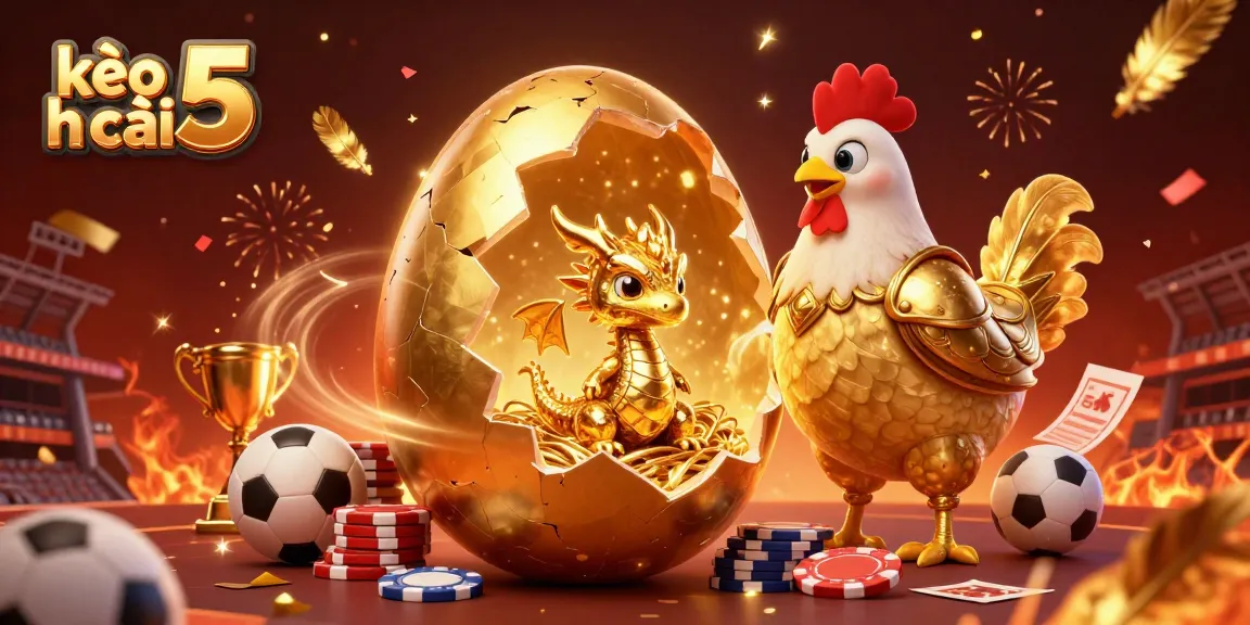 Experience kèo nhà cái 5 with thrilling sports betting, showcase a golden dragon amidst poker chips.