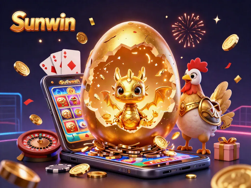 Sunwin reveals a winning dragon with gold jackpots and gaming excitement in a vibrant illustration.