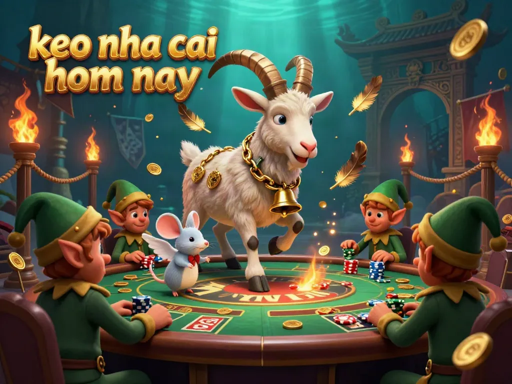 Experience thrilling chaos in a casino with festive Krampus and elf gremlins as they interact amid gold and ember particles at keo nha cai hom nay.