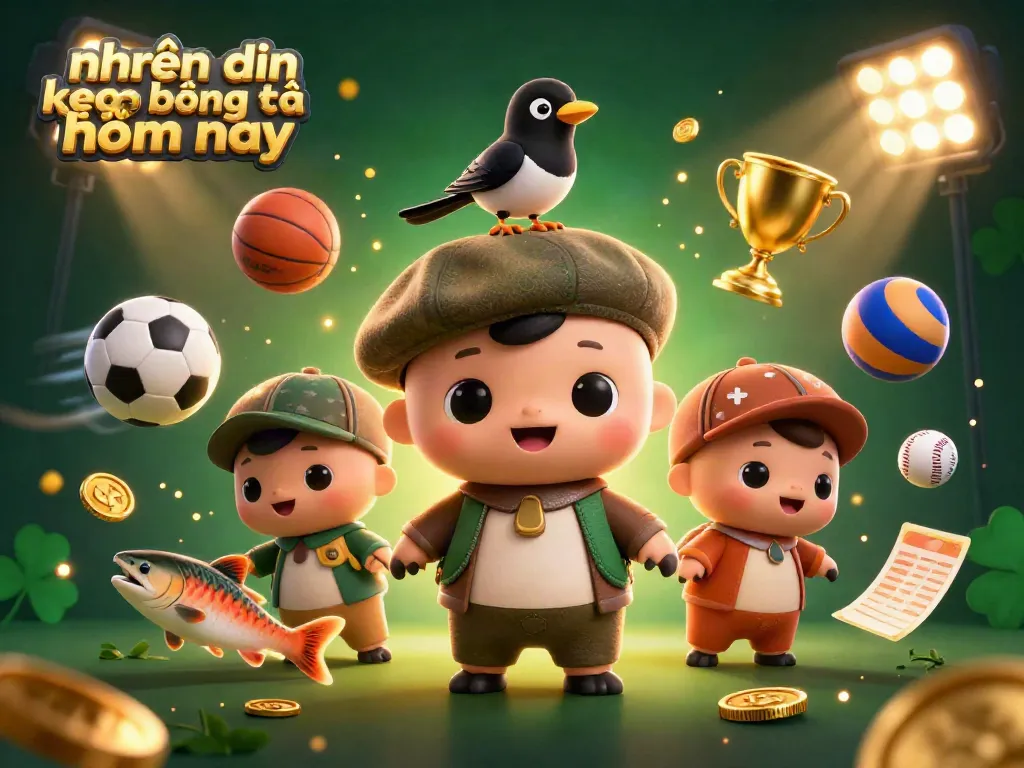 Engaging scene showcasing nhận định kèo bóng đá hôm nay with cartoon characters, sports balls, and betting elements.