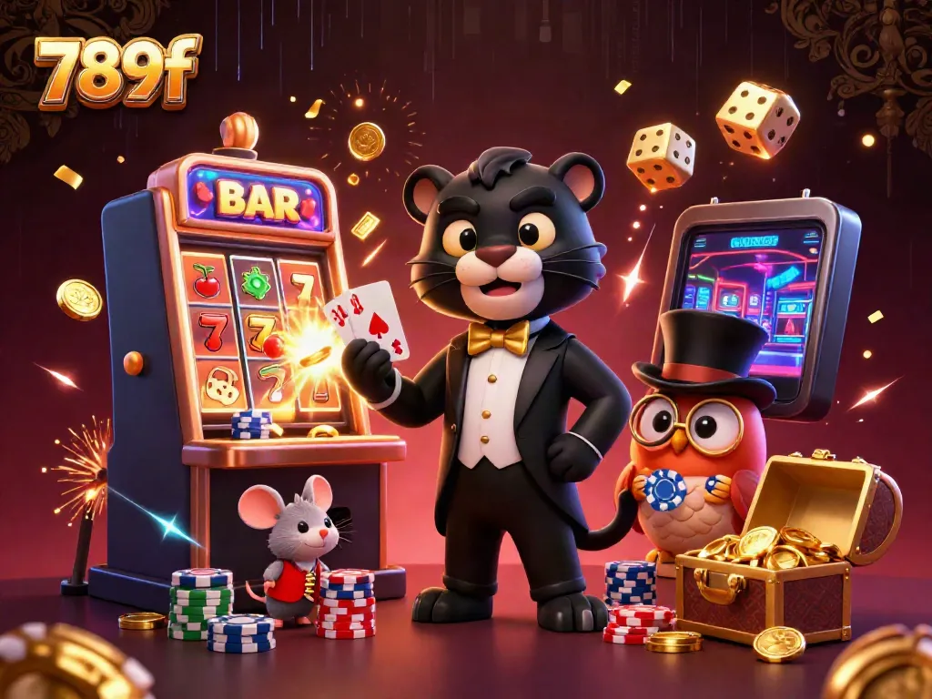 Engaging scene featuring stylish 3D black panther dealer and characters celebrating a jackpot, showcasing casino action with 789f.