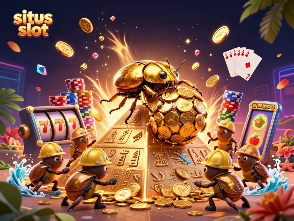 Spin the reels on the best situs slot for massive jackpots, featuring vibrant golden treasures.