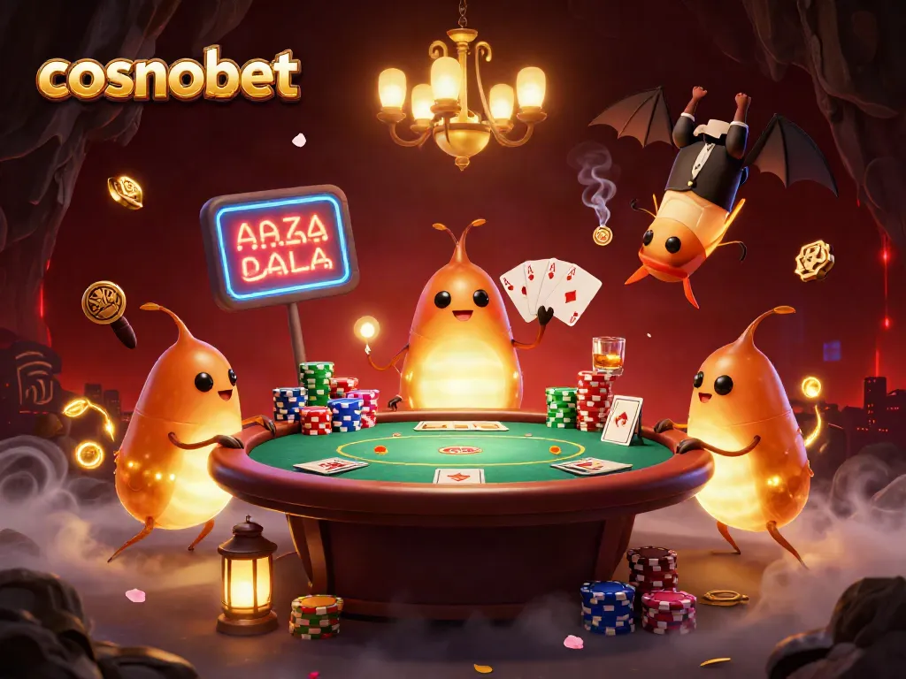 Experience the thrill of cosmobet with an engaging casino scene featuring glowworms and a bat dealer.