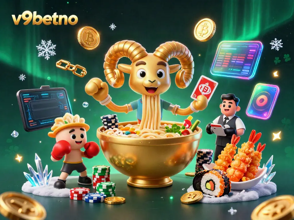 Join the exciting v9betno casino scene with vibrant characters and glowing crypto elements!