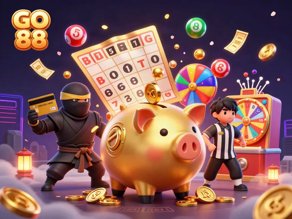 Experience the excitement of GO 88 with vibrant characters and dynamic casino elements in stunning detail.