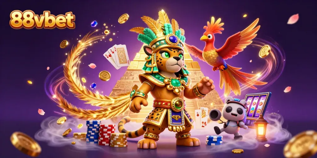 88vbet captures the thrill of online gaming with a vibrant 3D casino scene featuring dynamic elements.