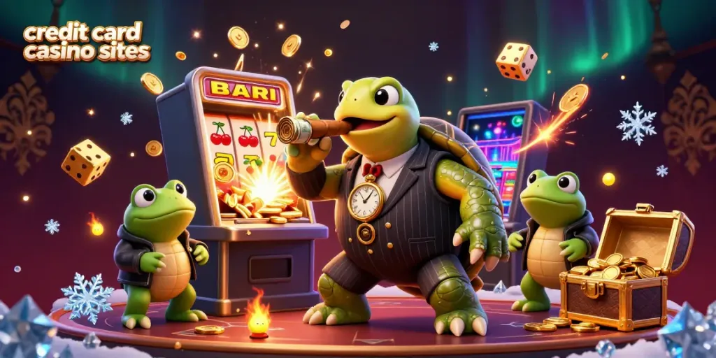 Engage with top-rated credit card casino sites featuring a rich 3D scene of vibrant characters and dynamic game elements.
