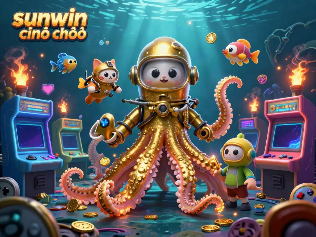 Experience the delight of online gaming at sunwin chính chủ through an exciting 3D illustration featuring dynamic characters and casino elements.
