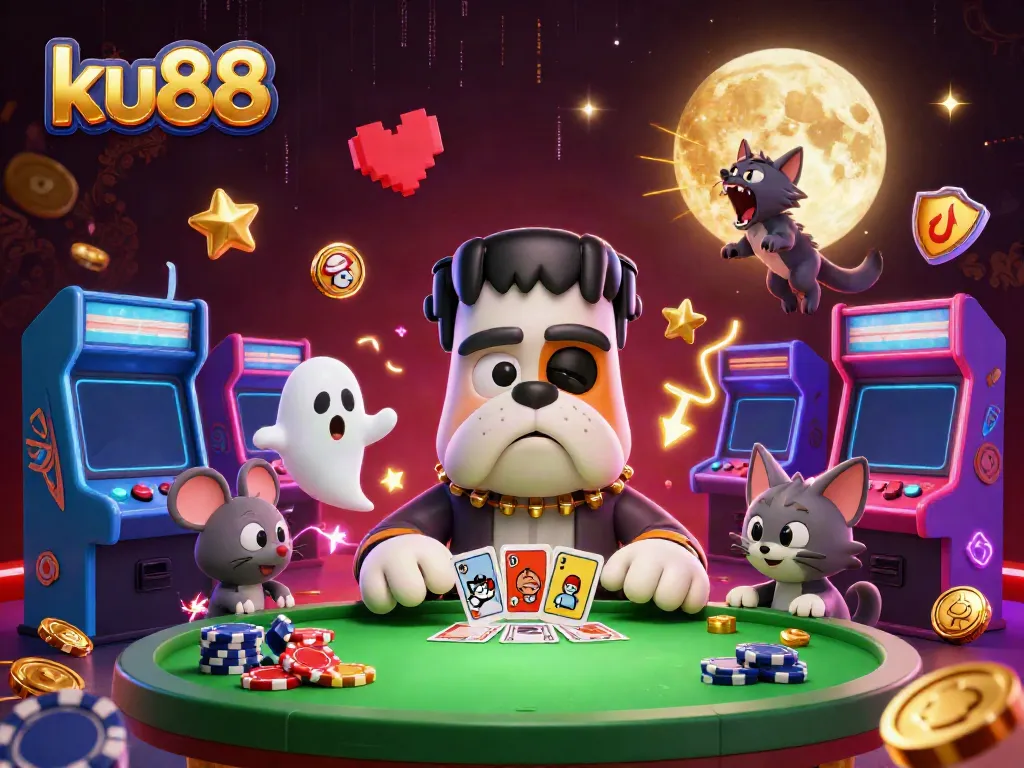 ku88 engaging players with vibrant 3D casino-themed characters in a lively gambling atmosphere