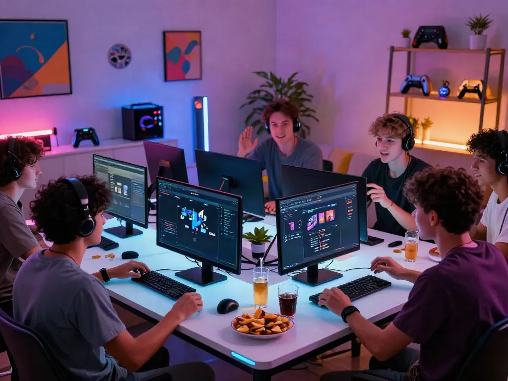 Friends enjoying online gaming at DA88, showcasing dynamic interaction and excitement.