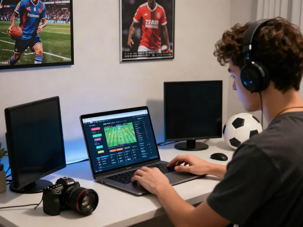 Engaged user enjoying z bet sports betting experience in a modern home setup.