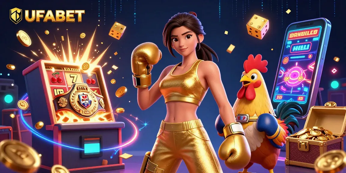 UFABET players experiencing thrilling wins at the slot machine with dynamic casino elements.