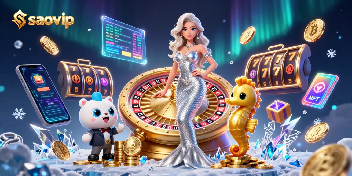 Engage with saovip in this dynamic 3D casino scene featuring a glamorous mermaid and vibrant game elements.