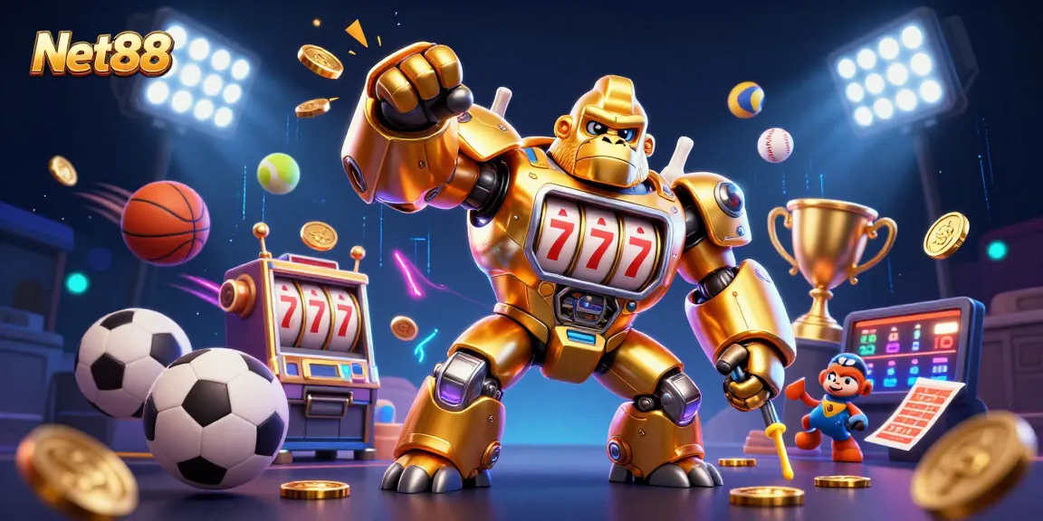 Engage with thrilling Net88 gameplay featuring a dynamic mech and sports elements.