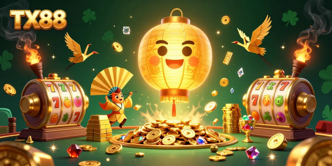 Experience the thrilling TX88 casino adventure with glowing lanterns and dynamic slot reels!