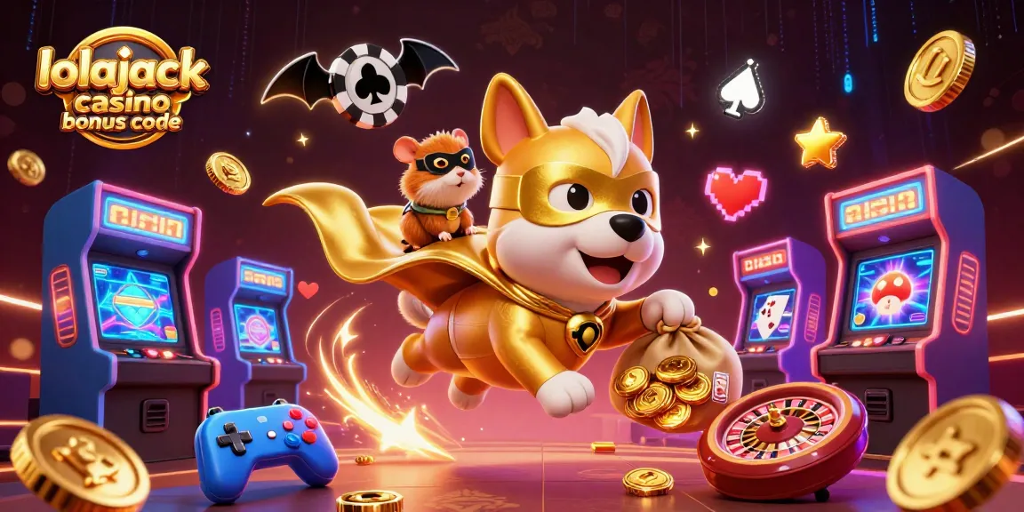 Experience the thrill with lolajack casino bonus code as a superhero dog flies through a vibrant gaming landscape.