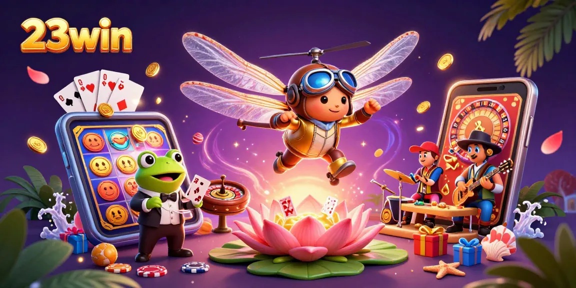 Experience 23win's thrilling casino adventure with dynamic characters and vibrant gambling elements.