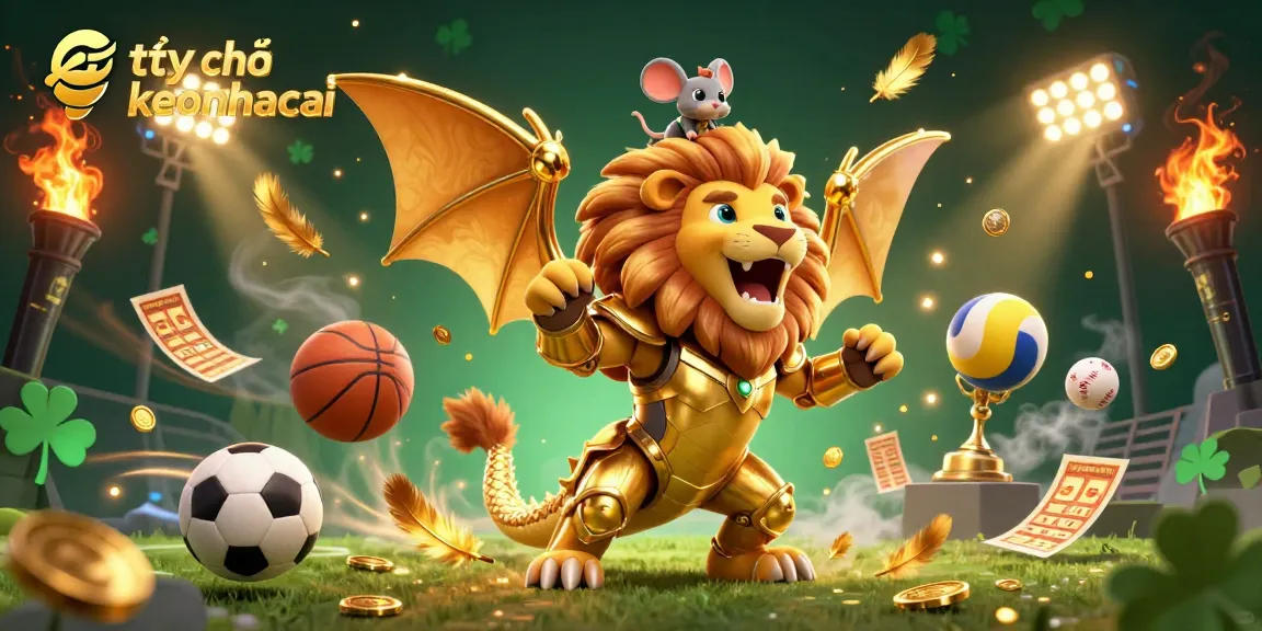 Experience thrilling tỷ lệ keonhacai action with a dynamic scene of golden armored chimera and sports elements.