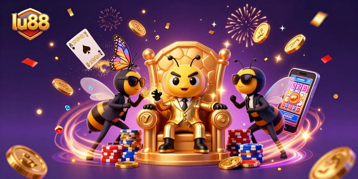 Bet on exciting games at lu88 with a vibrant illustration of gambling characters and elements.