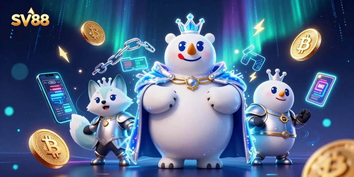 SV88 represents the thrilling energy of blockchain betting with animated characters and vibrant casino elements.