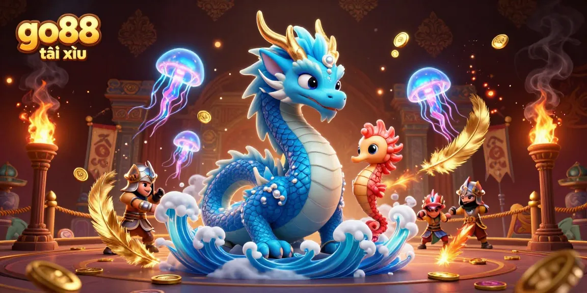 Spin and win at go88 tài xỉu with a vibrant 3D illustration of dynamic casino elements and characters.