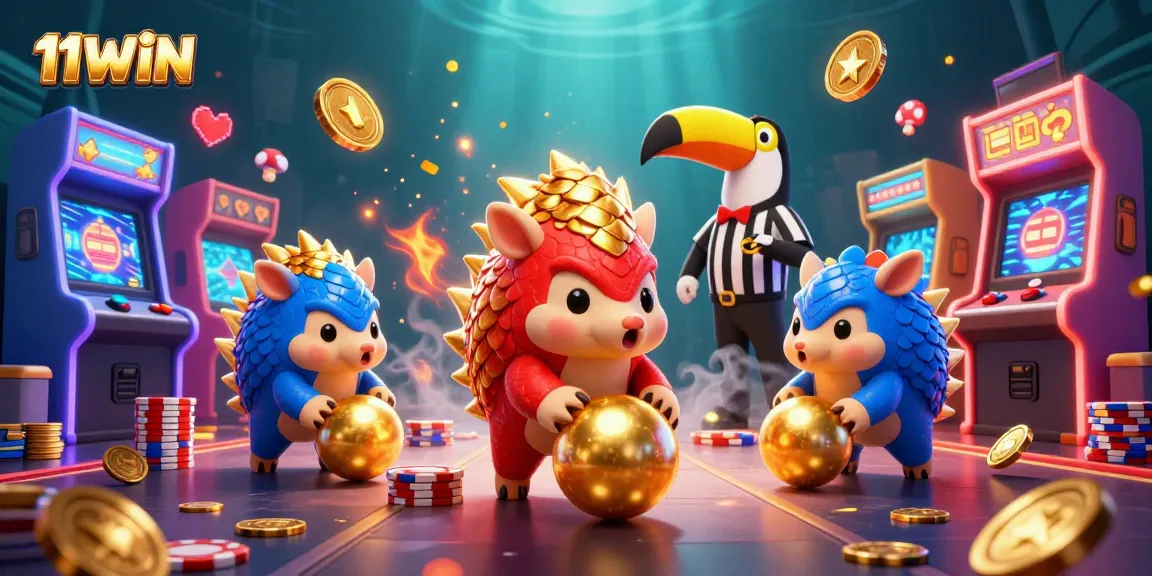 Experience thrilling action with 11WIN as pangolins roll golden balls and stack poker chips!