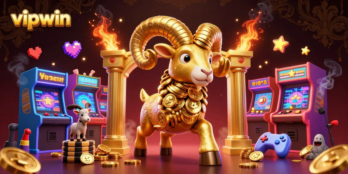 Experience the thrill of winning at vipwin with a golden ram charging towards a vibrant 3D casino scene.