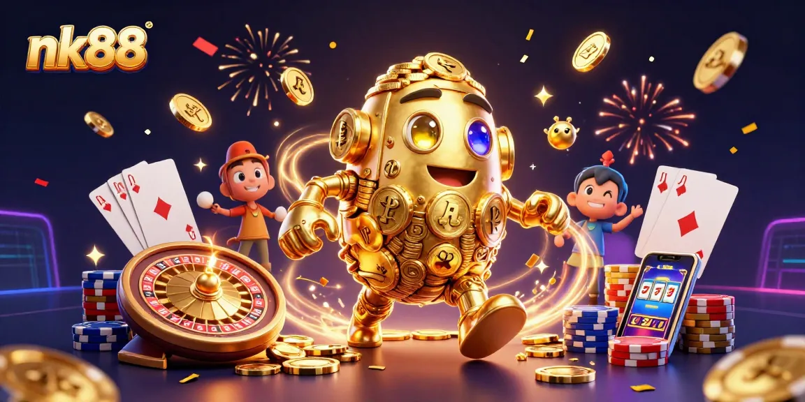 Spin the reels with nk88 and win big in this vibrant casino adventure illustration.